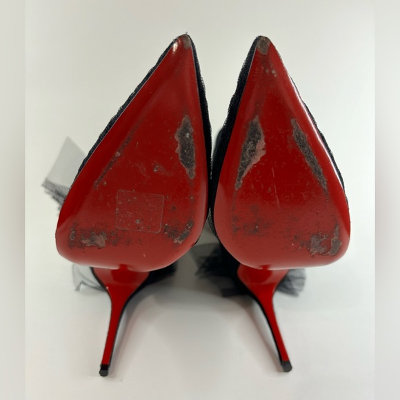 Christian Louboutin Libellibooty 100 Black Mesh Tulle Ankle Boot Pumps - Picture 10 of 12